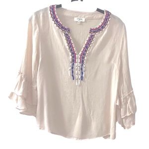 UMGEE embroidered ruffle bell sleeve boho top size small
